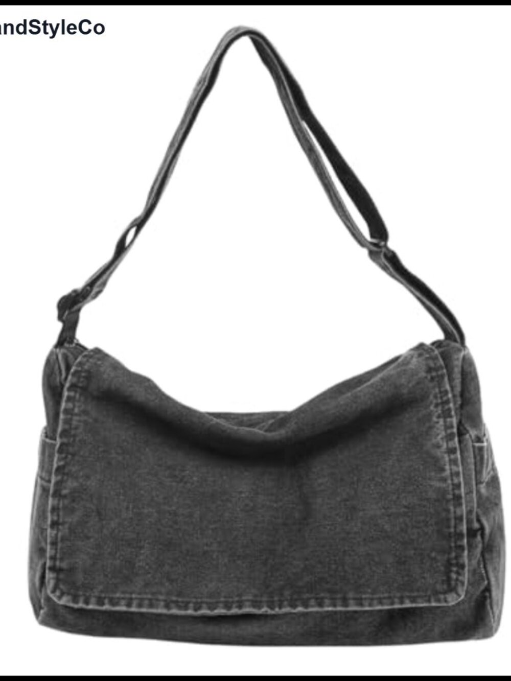Vintage Washed Denim Messenger Bag Large Capacity Flap Shoulder Tote for Work